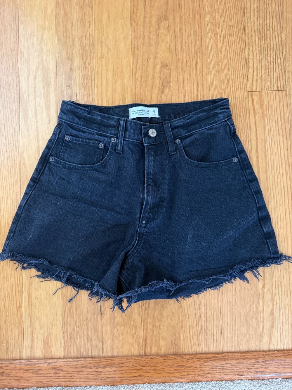 Abercrombie & Fitch Black Frayed High-Rise Denim Shorts